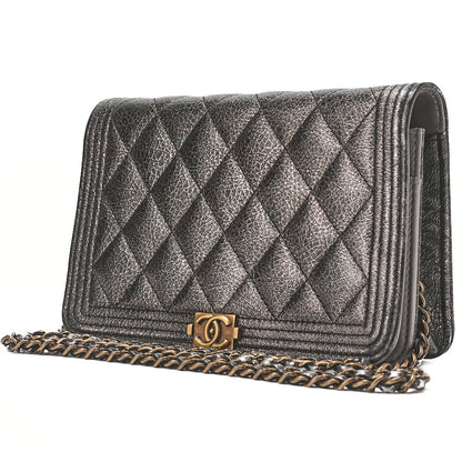 CHANEL Boy Chanel Matelasse Chain Wallet Leather Black Gold-Tone Hardware, Pre-Owned