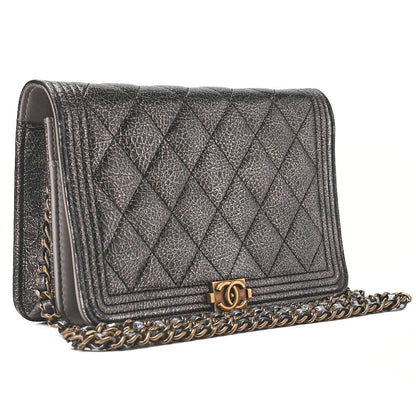 CHANEL Boy Chanel Matelasse Chain Wallet Leather Black Gold-Tone Hardware, Pre-Owned