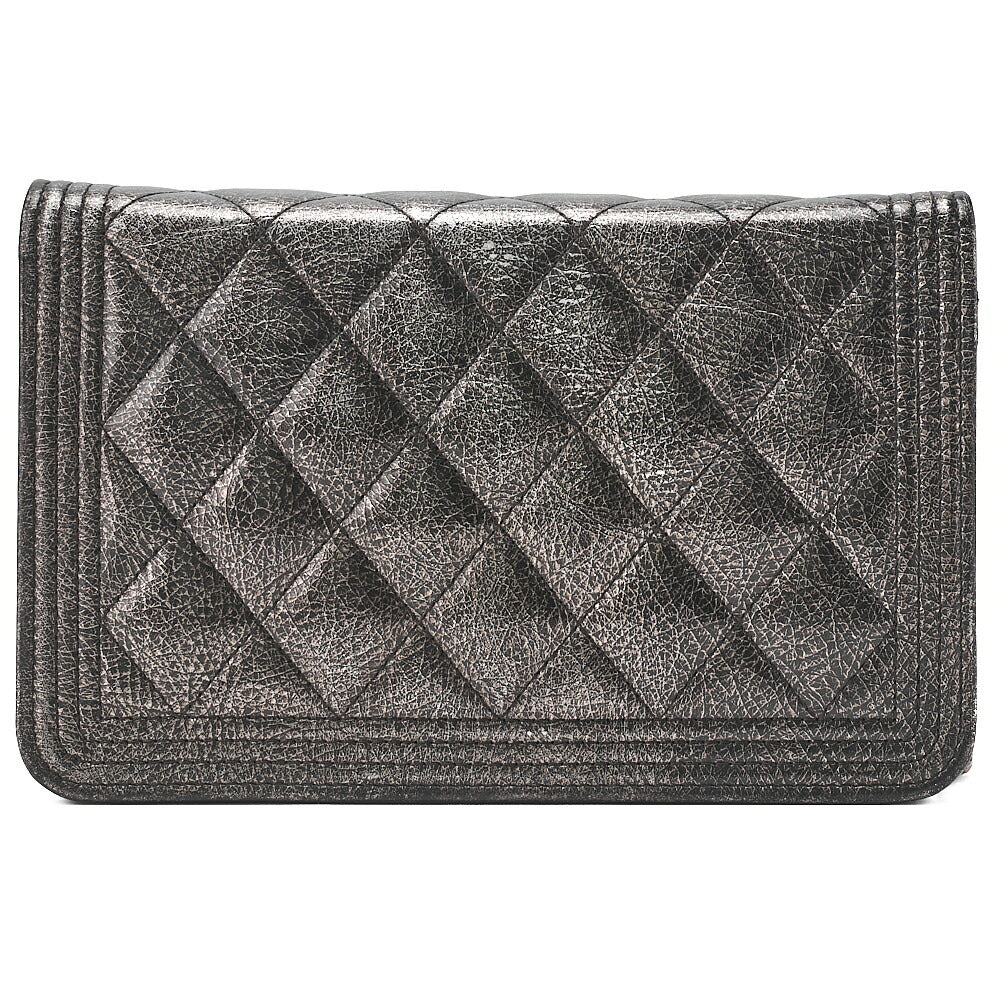 CHANEL Boy Chanel Matelasse Chain Wallet Leather Black Gold-Tone Hardware, Pre-Owned