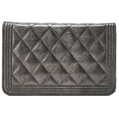 CHANEL Boy Chanel Matelasse Chain Wallet Leather Black Gold-Tone Hardware, Pre-Owned
