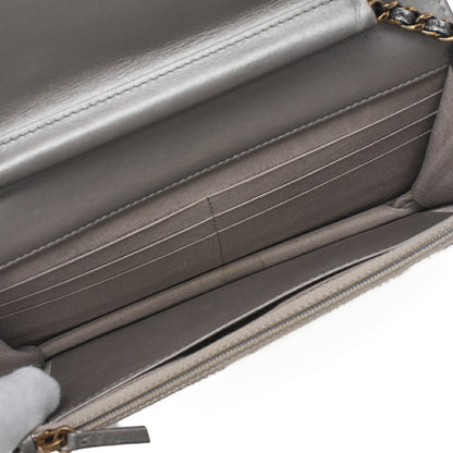 CHANEL Boy Chanel Matelasse Chain Wallet Leather Black Gold-Tone Hardware, Pre-Owned