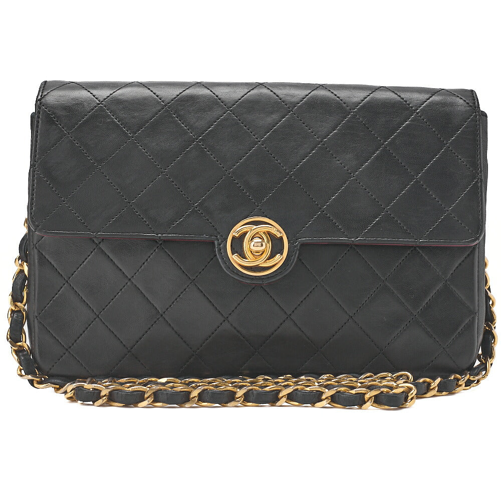 CHANEL Chain Shoulder Bag Matelasse Circle Coco Lambskin Black Single Flap Turnlock Gold-Tone Hardware, Pre-Owned