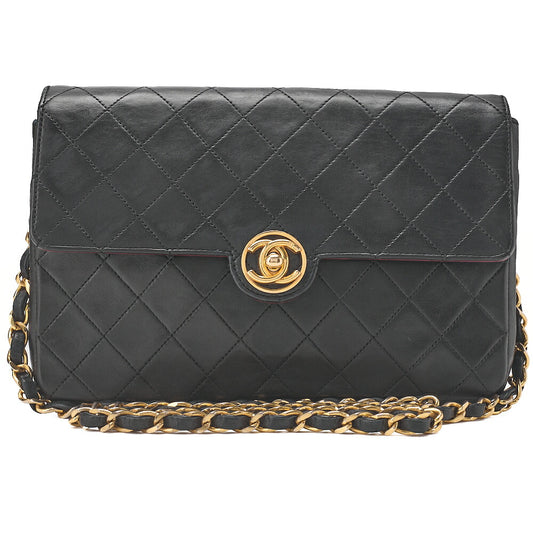 CHANEL Chain Shoulder Bag Matelasse Circle Coco Lambskin Black Single Flap Turnlock Gold-Tone Hardware, Pre-Owned