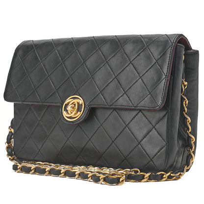 CHANEL Chain Shoulder Bag Matelasse Circle Coco Lambskin Black Single Flap Turnlock Gold-Tone Hardware, Pre-Owned