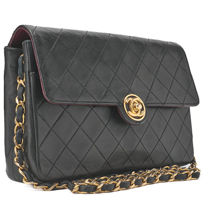 CHANEL Chain Shoulder Bag Matelasse Circle Coco Lambskin Black Single Flap Turnlock Gold-Tone Hardware, Pre-Owned