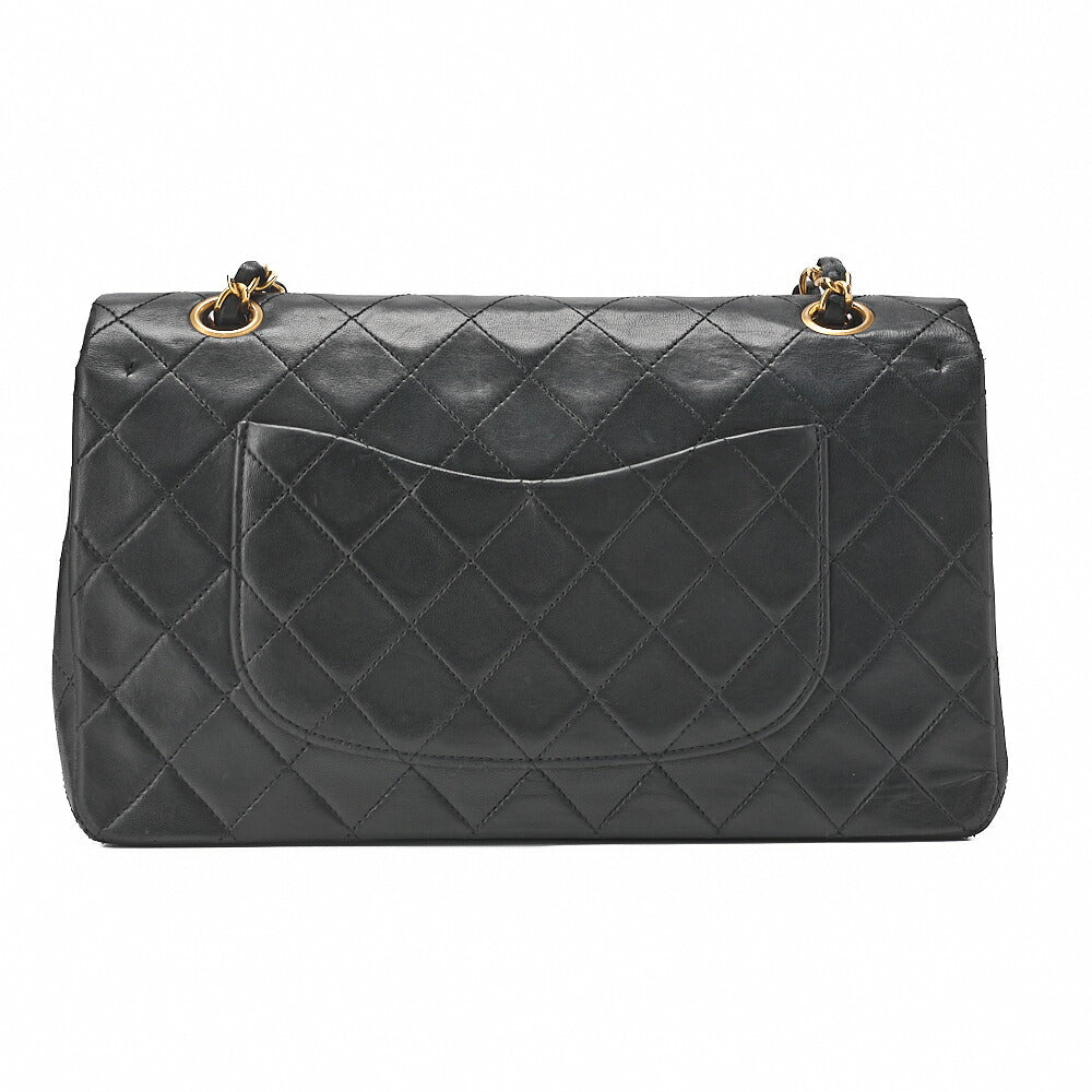 CHANEL Lambskin Matelasse W Flap 25 Chain Shoulder Black Gold-Tone Hardware, Pre-Owned