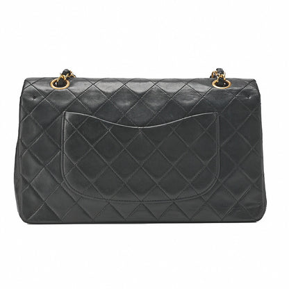 CHANEL Lambskin Matelasse W Flap 25 Chain Shoulder Black Gold-Tone Hardware, Pre-Owned