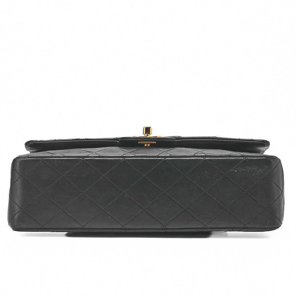 CHANEL Lambskin Matelasse W Flap 25 Chain Shoulder Black Gold-Tone Hardware, Pre-Owned