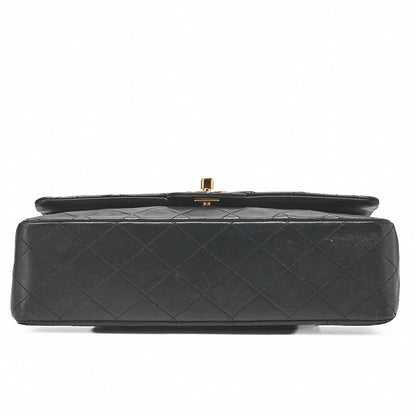 CHANEL Lambskin Matelasse W Flap 25 Chain Shoulder Black Gold-Tone Hardware, Pre-Owned