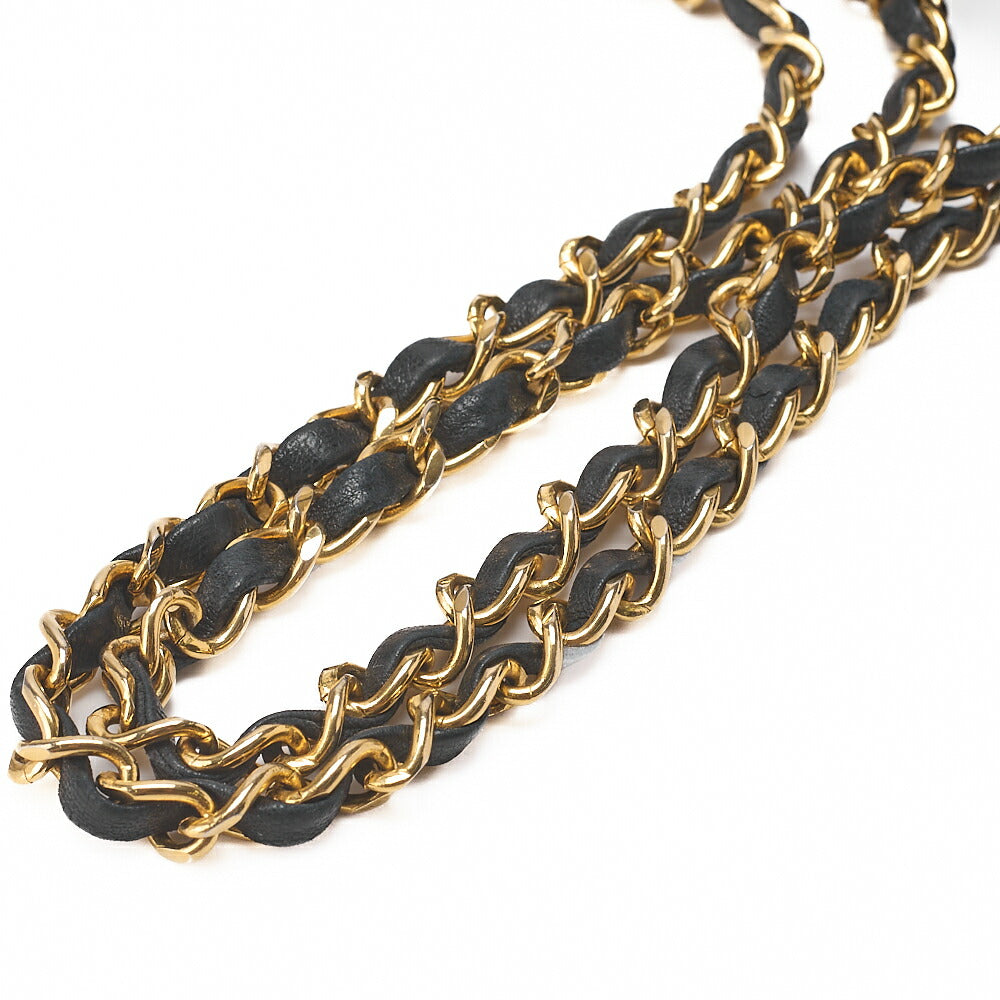 CHANEL Lambskin Matelasse W Flap 25 Chain Shoulder Black Gold-Tone Hardware, Pre-Owned