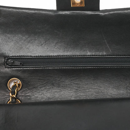 CHANEL Lambskin Matelasse W Flap 25 Chain Shoulder Black Gold-Tone Hardware, Pre-Owned