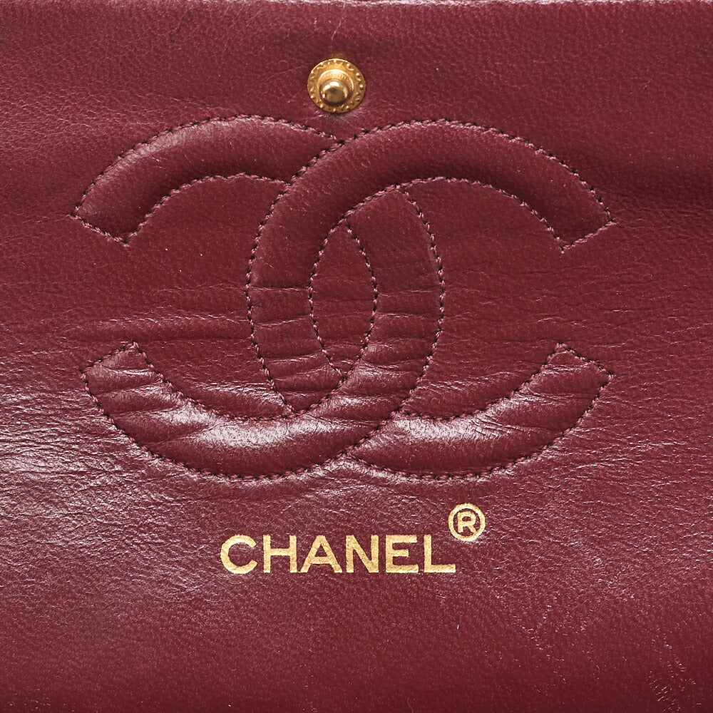 CHANEL Lambskin Matelasse W Flap 25 Chain Shoulder Black Gold-Tone Hardware, Pre-Owned