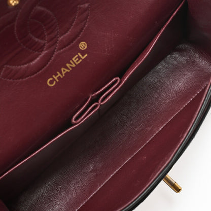 CHANEL Lambskin Matelasse W Flap 25 Chain Shoulder Black Gold-Tone Hardware, Pre-Owned