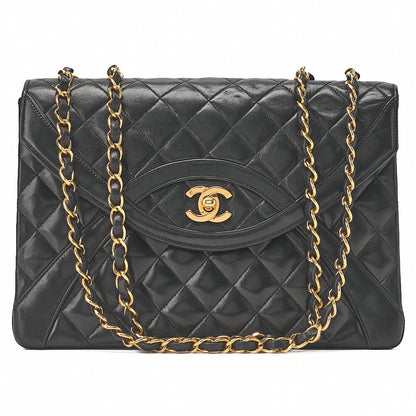 CHANEL Matelasse Turnlock Design Flap Chain Shoulder Bag Lambskin Black Gold-Tone Hardware, Pre-Owned