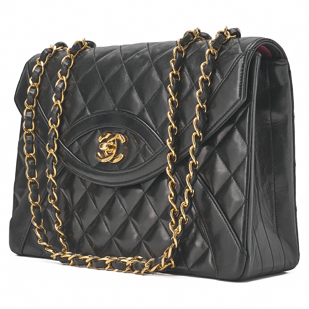 CHANEL Matelasse Turnlock Design Flap Chain Shoulder Bag Lambskin Black Gold-Tone Hardware, Pre-Owned