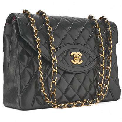 CHANEL Matelasse Turnlock Design Flap Chain Shoulder Bag Lambskin Black Gold-Tone Hardware, Pre-Owned