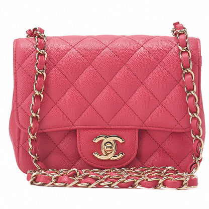 CHANEL Caviar Skin Mini Matelasse 16cm Chain Shoulder Pink Gold-Tone Hardware, Pre-Owned