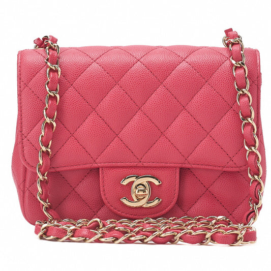 CHANEL Caviar Skin Mini Matelasse 16cm Chain Shoulder Pink Gold-Tone Hardware, Pre-Owned