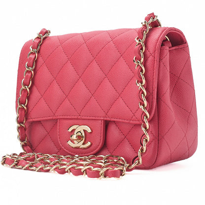 CHANEL Caviar Skin Mini Matelasse 16cm Chain Shoulder Pink Gold-Tone Hardware, Pre-Owned