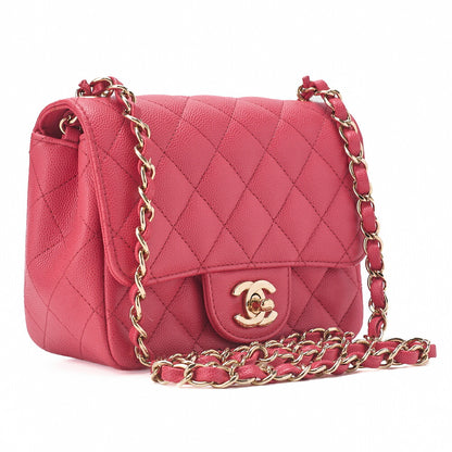 CHANEL Caviar Skin Mini Matelasse 16cm Chain Shoulder Pink Gold-Tone Hardware, Pre-Owned