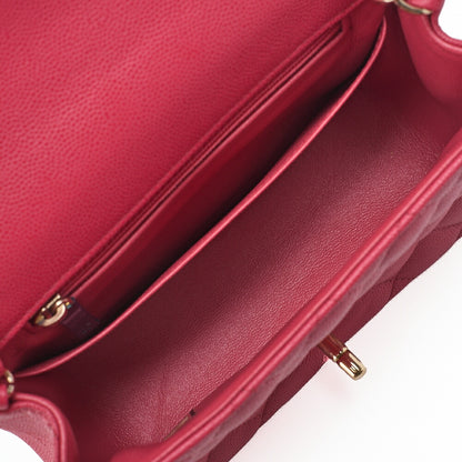 CHANEL Caviar Skin Mini Matelasse 16cm Chain Shoulder Pink Gold-Tone Hardware, Pre-Owned