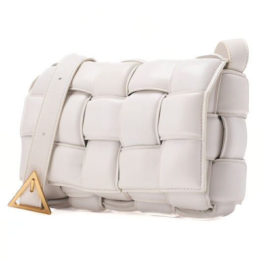 BOTTEGA VENETA Intrecciato Lambskin Padette Cassette Shoulder Back White Gold-Tone Hardware, Pre-Owned