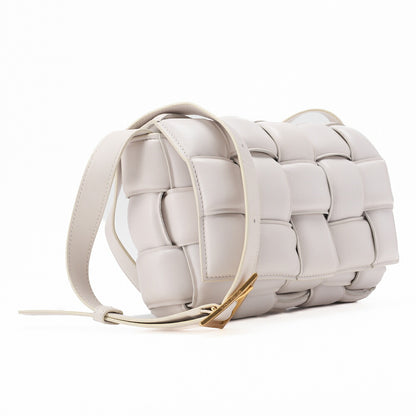 BOTTEGA VENETA Intrecciato Lambskin Padette Cassette Shoulder Back White Gold-Tone Hardware, Pre-Owned