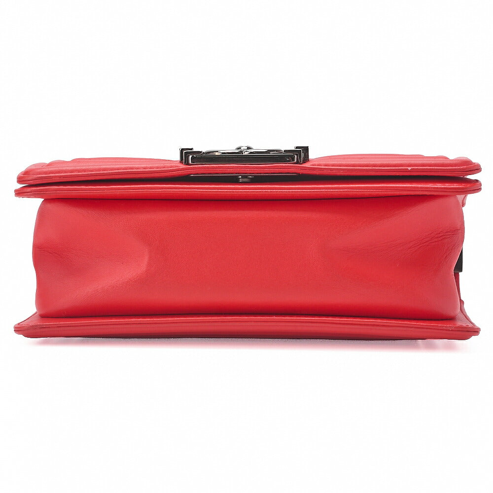 CHANEL Boy Chanel V-Stitch Chain Shoulder Lambskin Red Silver-Tone Hardware, Pre-Owned