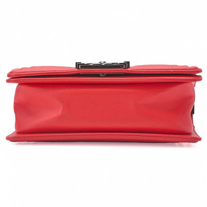 CHANEL Boy Chanel V-Stitch Chain Shoulder Lambskin Red Silver-Tone Hardware, Pre-Owned