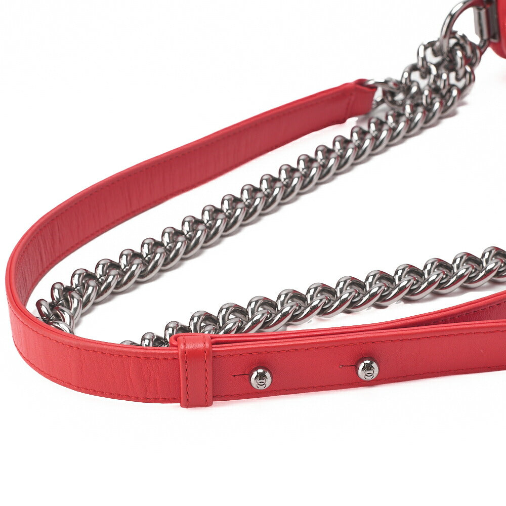 CHANEL Boy Chanel V-Stitch Chain Shoulder Lambskin Red Silver-Tone Hardware, Pre-Owned