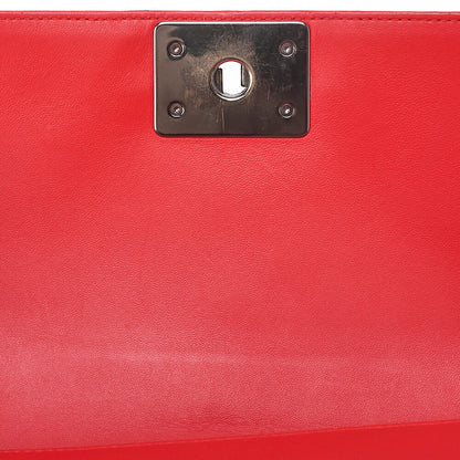 CHANEL Boy Chanel V-Stitch Chain Shoulder Lambskin Red Silver-Tone Hardware, Pre-Owned