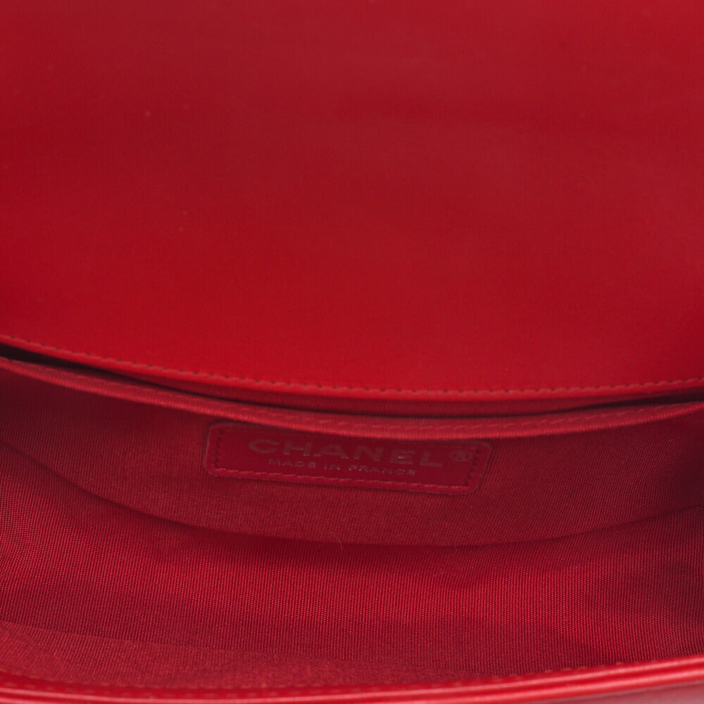 CHANEL Boy Chanel V-Stitch Chain Shoulder Lambskin Red Silver-Tone Hardware, Pre-Owned