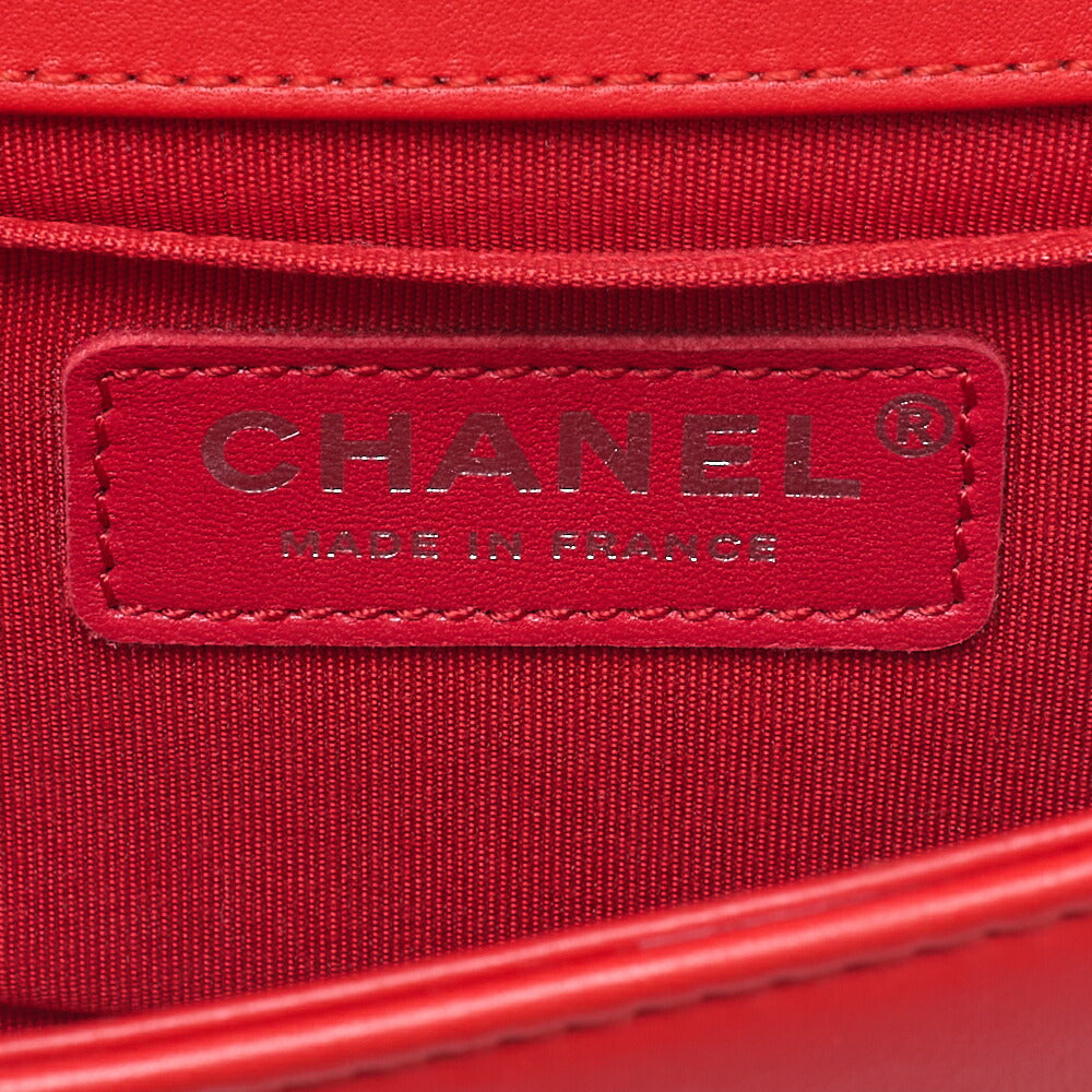 CHANEL Boy Chanel V-Stitch Chain Shoulder Lambskin Red Silver-Tone Hardware, Pre-Owned