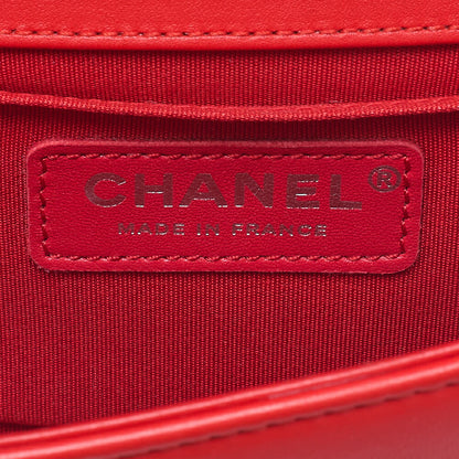 CHANEL Boy Chanel V-Stitch Chain Shoulder Lambskin Red Silver-Tone Hardware, Pre-Owned