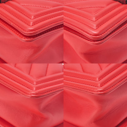 CHANEL Boy Chanel V-Stitch Chain Shoulder Lambskin Red Silver-Tone Hardware, Pre-Owned