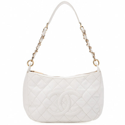 CHANEL Caviar Skin Matelasse Coco Mark One Shoulder White Silver-Tone Hardware, Pre-Owned