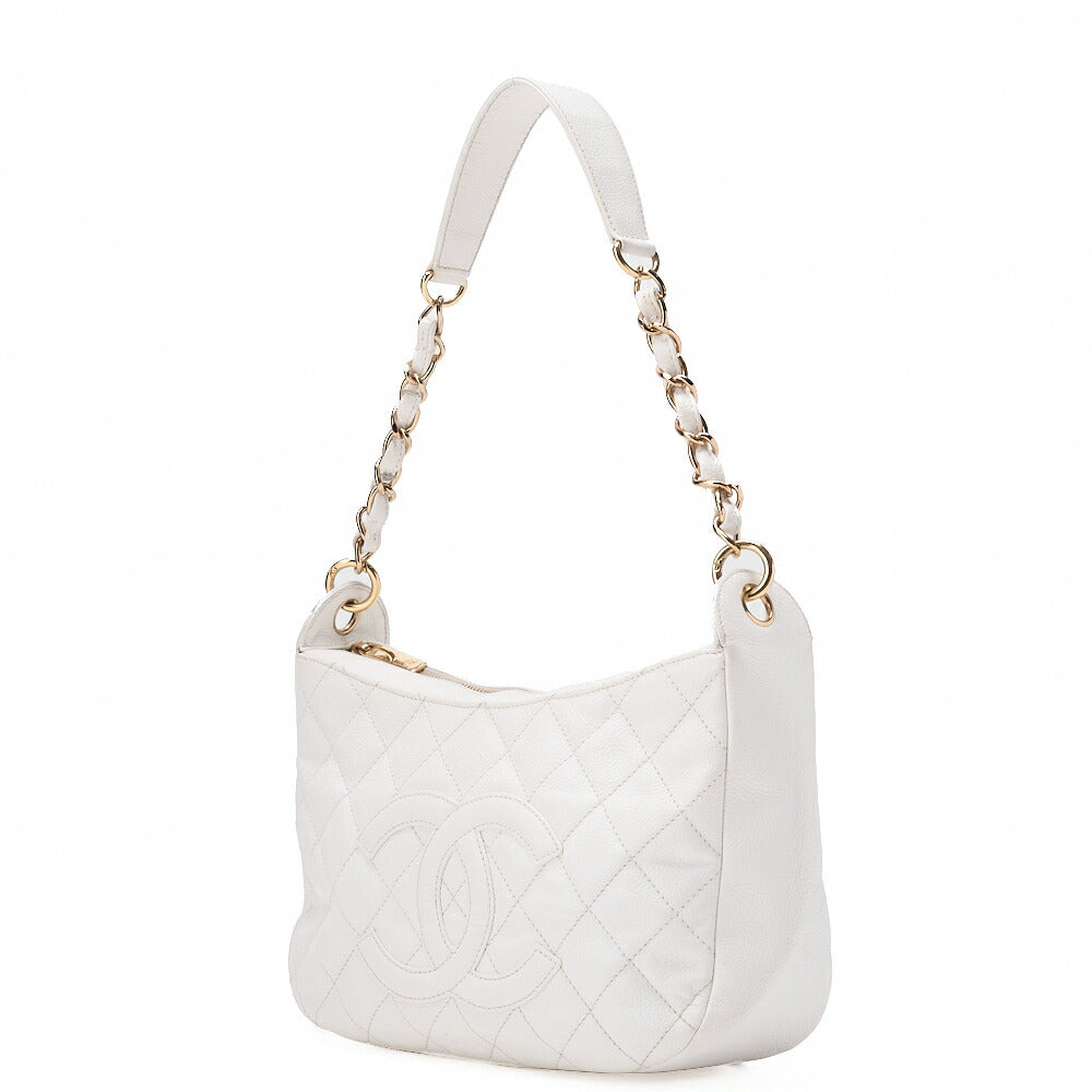 CHANEL Caviar Skin Matelasse Coco Mark One Shoulder White Silver-Tone Hardware, Pre-Owned
