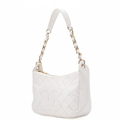CHANEL Caviar Skin Matelasse Coco Mark One Shoulder White Silver-Tone Hardware, Pre-Owned
