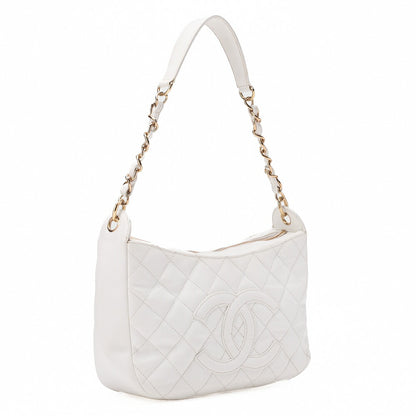 CHANEL Caviar Skin Matelasse Coco Mark One Shoulder White Silver-Tone Hardware, Pre-Owned
