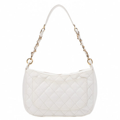 CHANEL Caviar Skin Matelasse Coco Mark One Shoulder White Silver-Tone Hardware, Pre-Owned