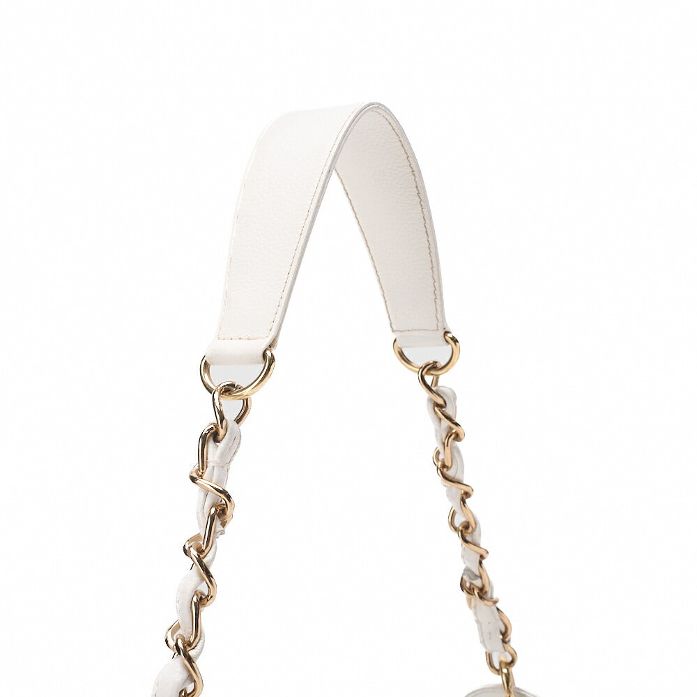 CHANEL Caviar Skin Matelasse Coco Mark One Shoulder White Silver-Tone Hardware, Pre-Owned