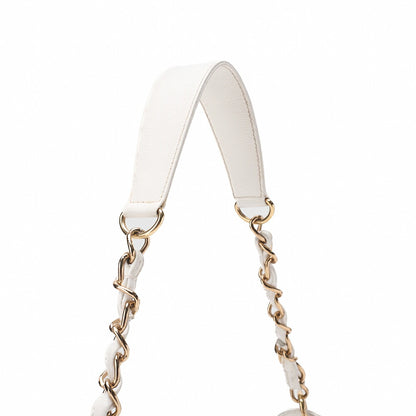 CHANEL Caviar Skin Matelasse Coco Mark One Shoulder White Silver-Tone Hardware, Pre-Owned