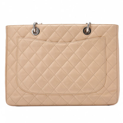 CHANEL Tote Bag Matelasse Caviar Skin Cocomark GST Double Chain Tote Beige Silver-Tone Hardware, Pre-Owned