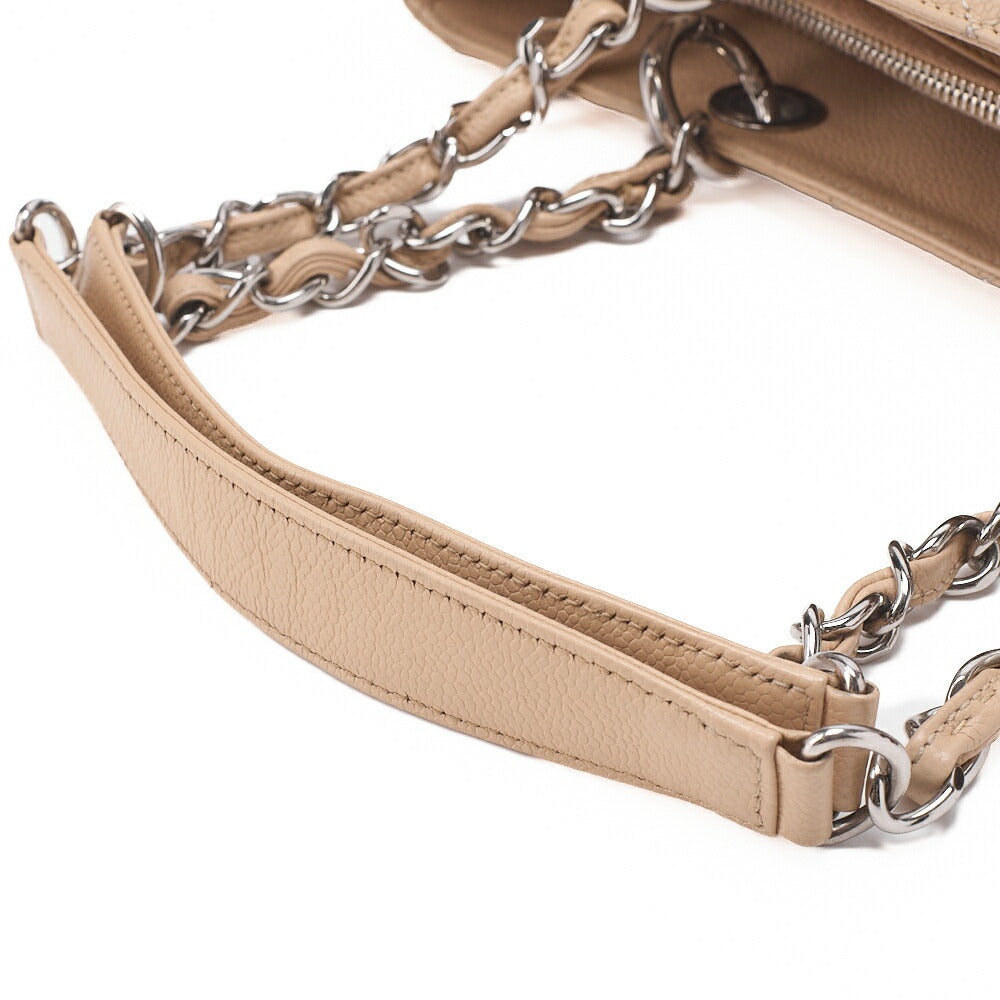 CHANEL Tote Bag Matelasse Caviar Skin Cocomark GST Double Chain Tote Beige Silver-Tone Hardware, Pre-Owned