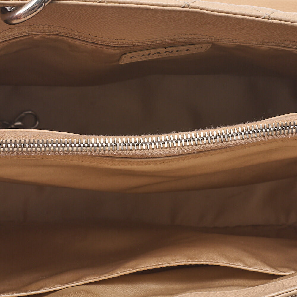 CHANEL Tote Bag Matelasse Caviar Skin Cocomark GST Double Chain Tote Beige Silver-Tone Hardware, Pre-Owned