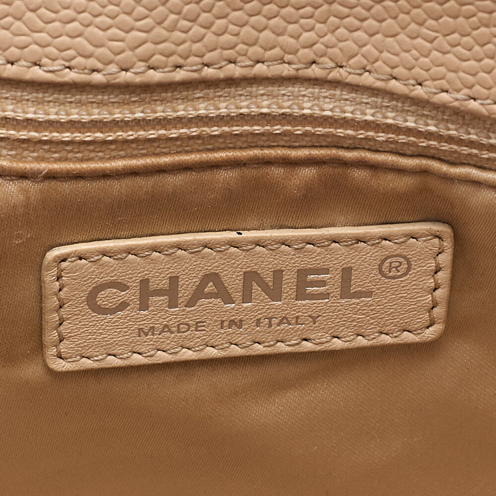 CHANEL Tote Bag Matelasse Caviar Skin Cocomark GST Double Chain Tote Beige Silver-Tone Hardware, Pre-Owned