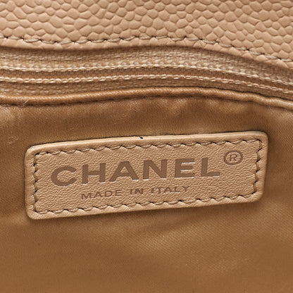 CHANEL Tote Bag Matelasse Caviar Skin Cocomark GST Double Chain Tote Beige Silver-Tone Hardware, Pre-Owned