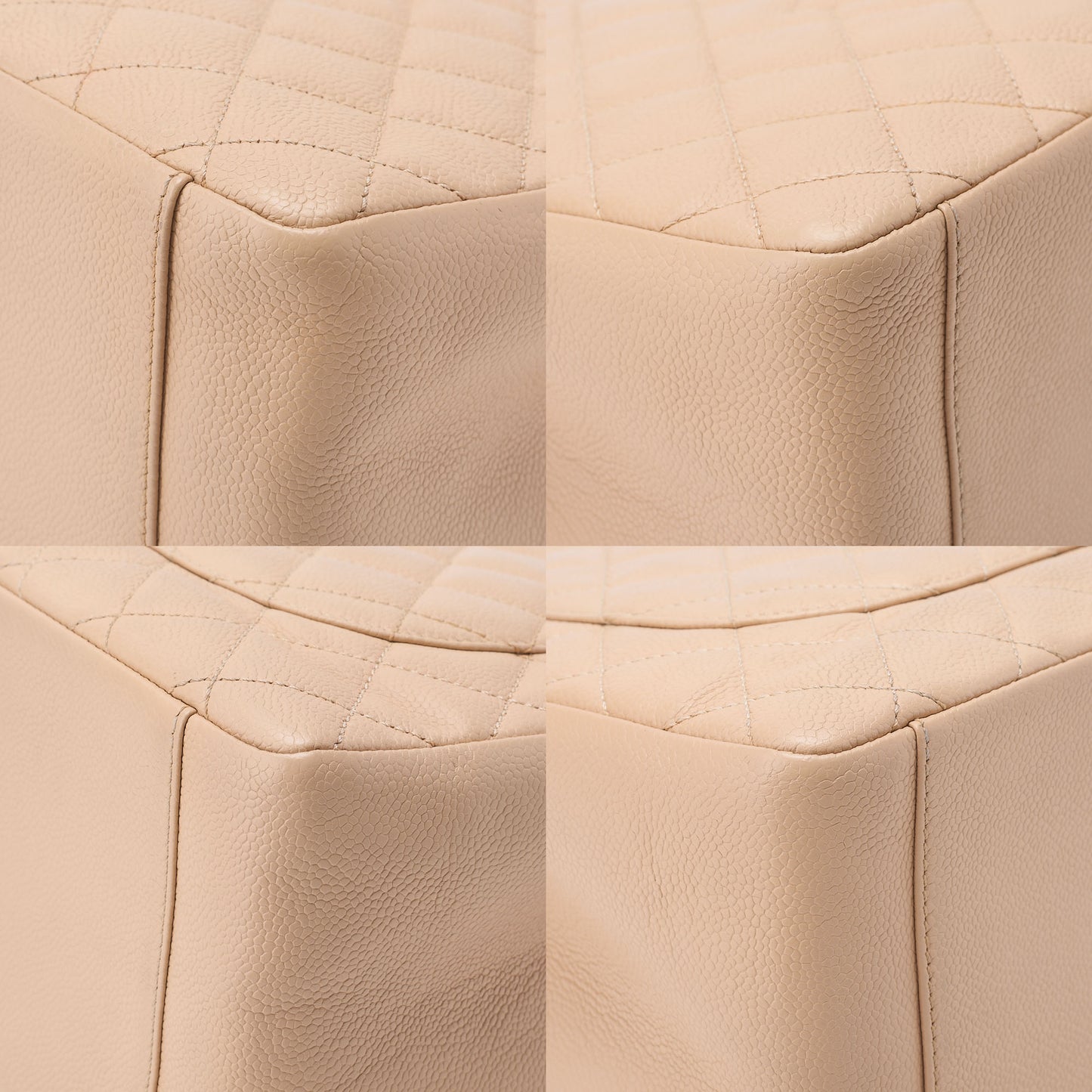 CHANEL Tote Bag Matelasse Caviar Skin Cocomark GST Double Chain Tote Beige Silver-Tone Hardware, Pre-Owned