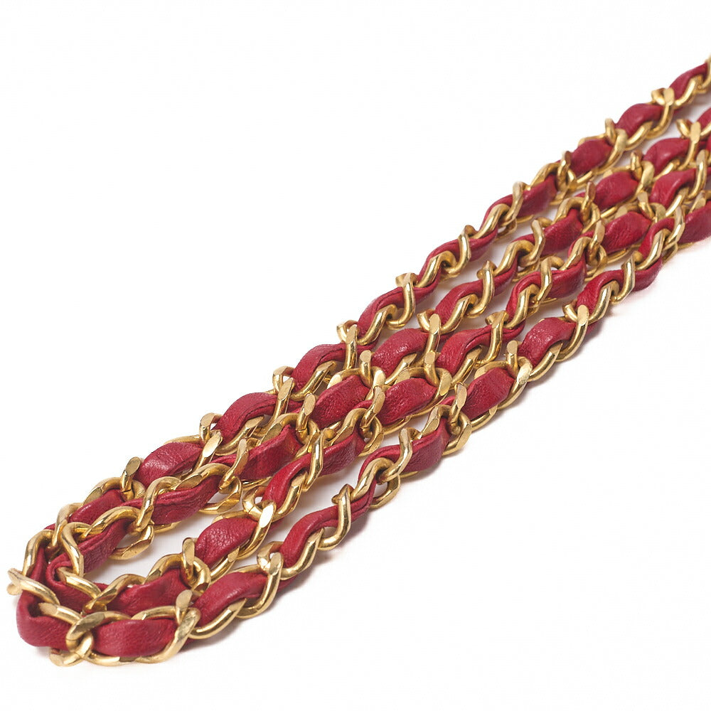シャネル ラムスキン ミニマトラッセ 14cm ターンロック チェーンショルダー 赤 ゴールド金具 中古
