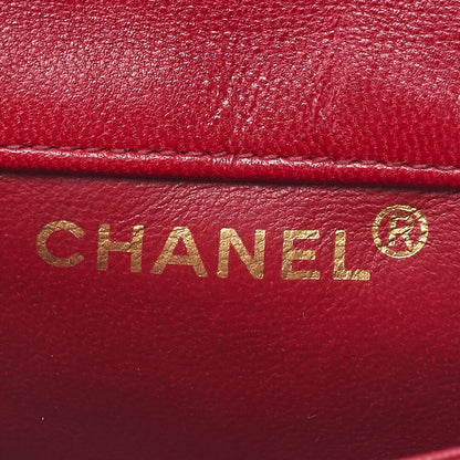 シャネル ラムスキン ミニマトラッセ 14cm ターンロック チェーンショルダー 赤 ゴールド金具 中古